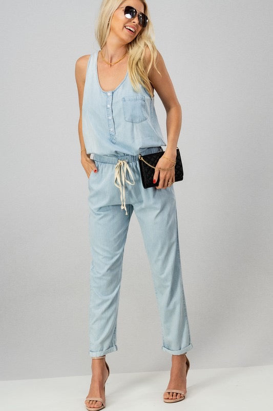 Light Washed Denim Jumpsuit