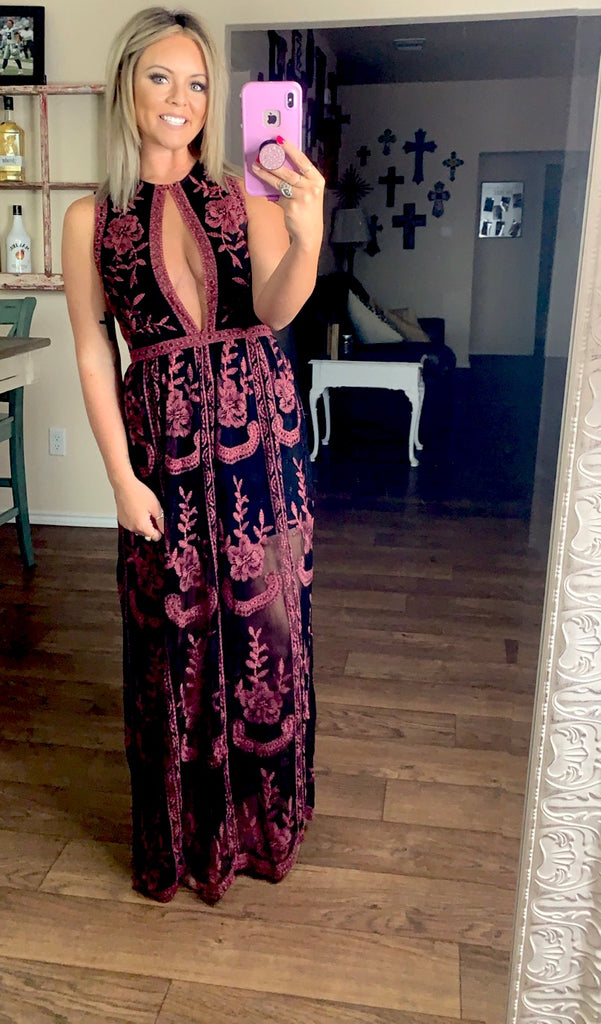 Lace Embroidered Halter Dress
