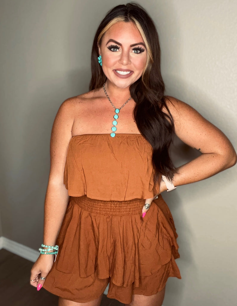 Layered Hem Strapless Romper