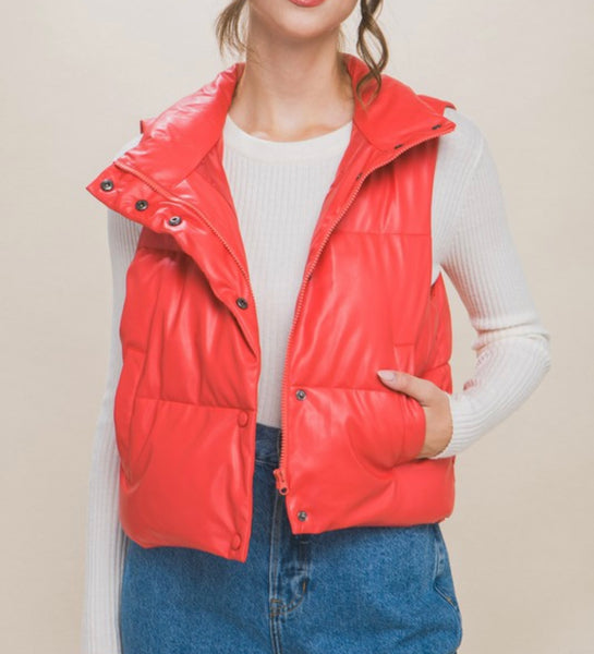 Red Faux Leather Vest