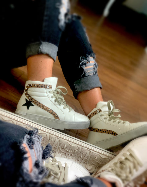 Studded White With Leopard Sneakers
