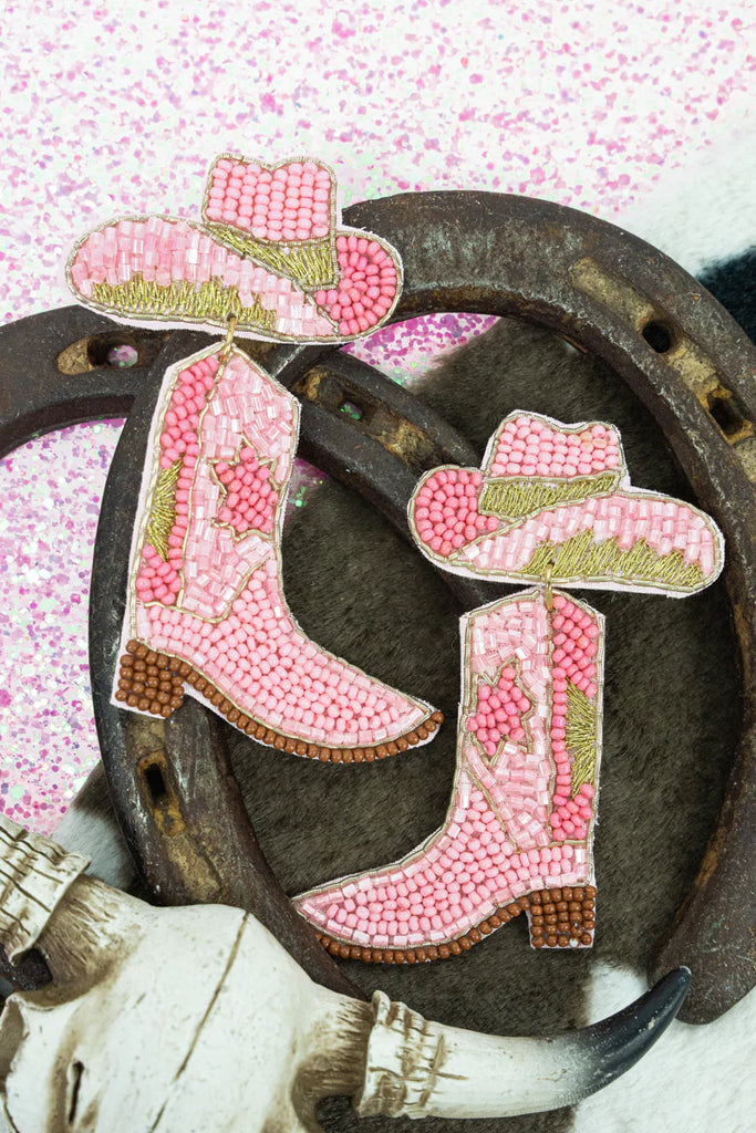 Pink Western Boots Earrings