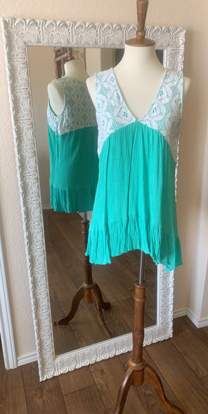 Turquoise Lace Sleeveless Top