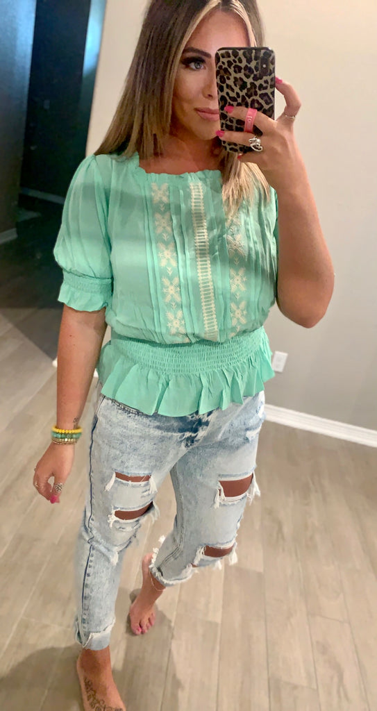 Mint Embroidered Blouse